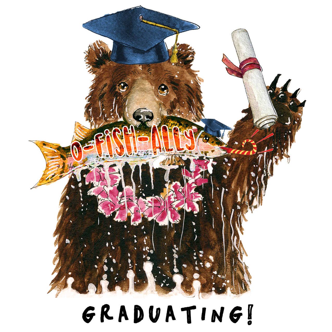 Liyana Studio - Wholesale Graduation Card - Bear Fish Grad - Funny Graduation Card2