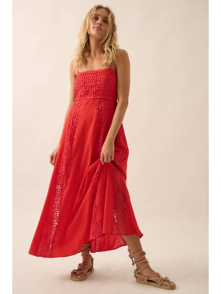 Promesa USA - Wholesale Dress - Women's - Crochet Lace and Crepe Paneled Maxi Dress
