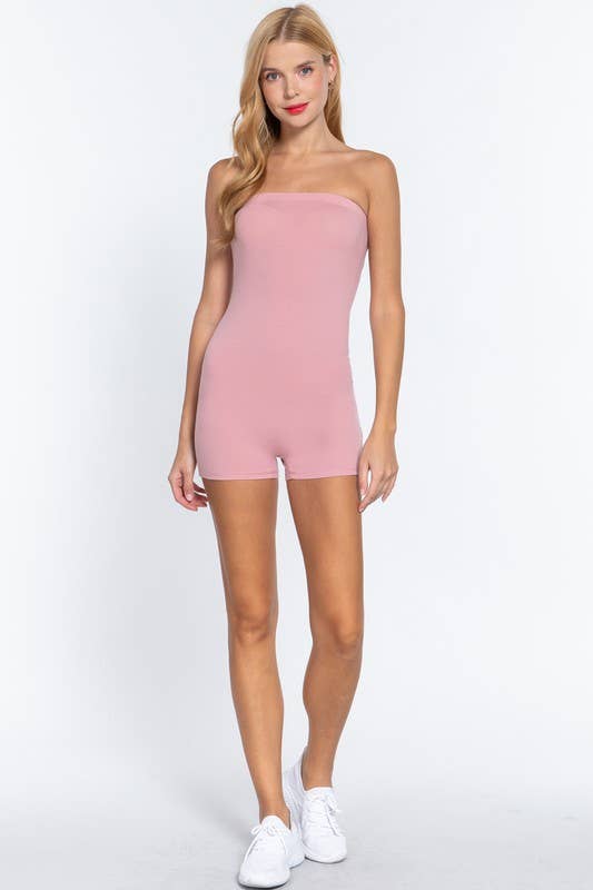 Active Basic | Active USA - Vendita all'ingrosso Tutina - Donna - Pagliaccetto in cotone spandex con tubo Bodycon senza spalline26