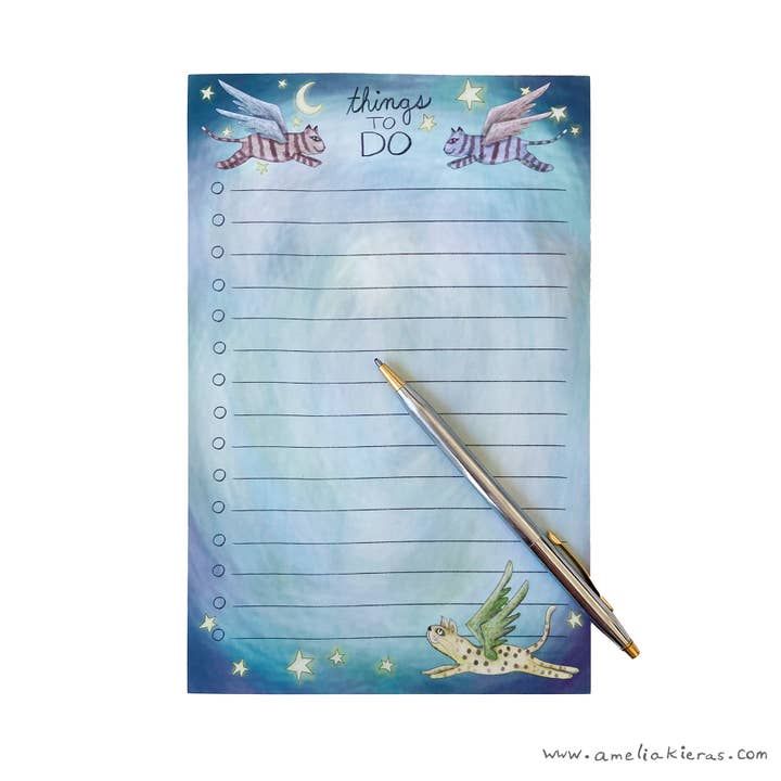 Flying Cats To Do List Notepad, Lined, 5.5"x8.5" for wholesale by Amelia Kieras Paper Arts