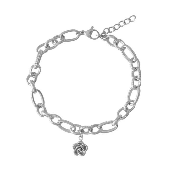 Chunky Chain & Flower Bracelet - Silver for wholesale by Saint Clairmont