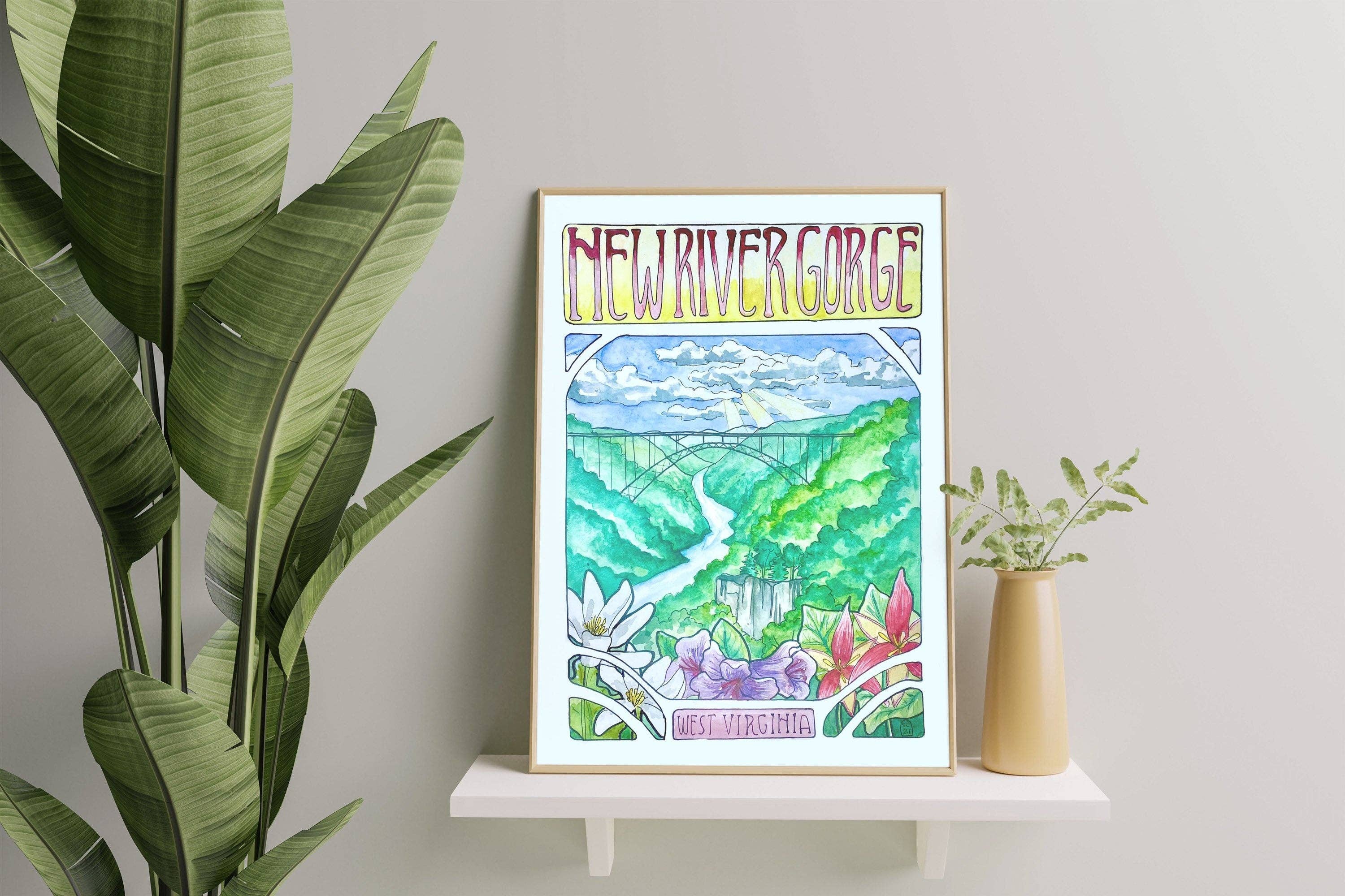 The Abstract By Sasha - Wholesale Art Print - New River Gorge National Park Watercolor Art Nouveau Print1