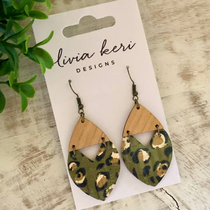 Olivia Keri Designs - Wholesale Dangle Earrings - Josie - Olive Leopard1