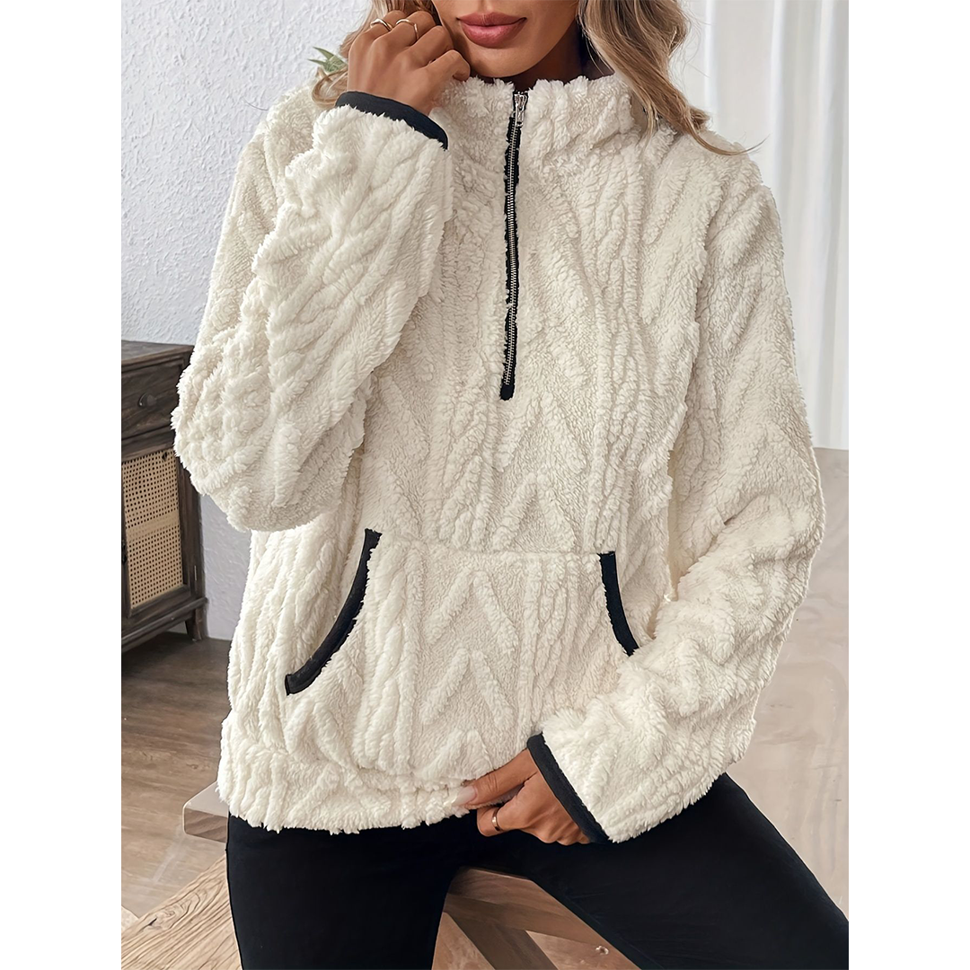 UNISHE - Wholesale Sweatshirt - Women's - Collared Jacquard Half-Zip Fleece Pocket Sweatshirt ZK37201