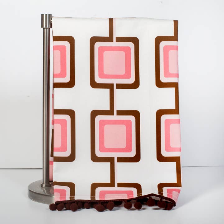 Retro Square Pink Mid Century Modern Bar Kitchen Tea Towel for wholesale by Mod Lounge Paper Company