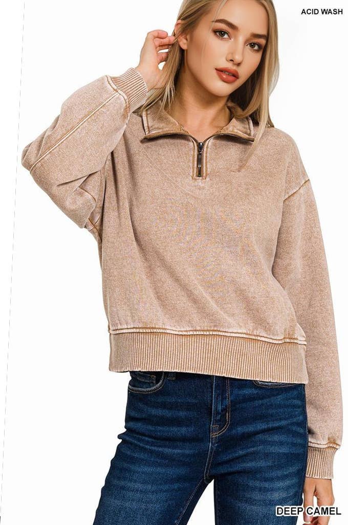 42POPS - Wholesale Sweatshirt - Women's - `.0806 Washed Fleece Half Zip Pullover SI-249306