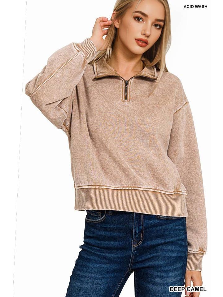 42POPS - Wholesale Sweatshirt - Women's - `.0806 Washed Fleece Half Zip Pullover SI-249306