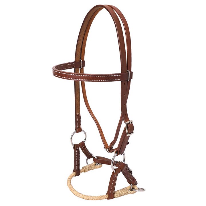 Hilason Western Horse Noseband Rawhide Genuine American Leather Sidepull Headstall for wholesale by HILASON