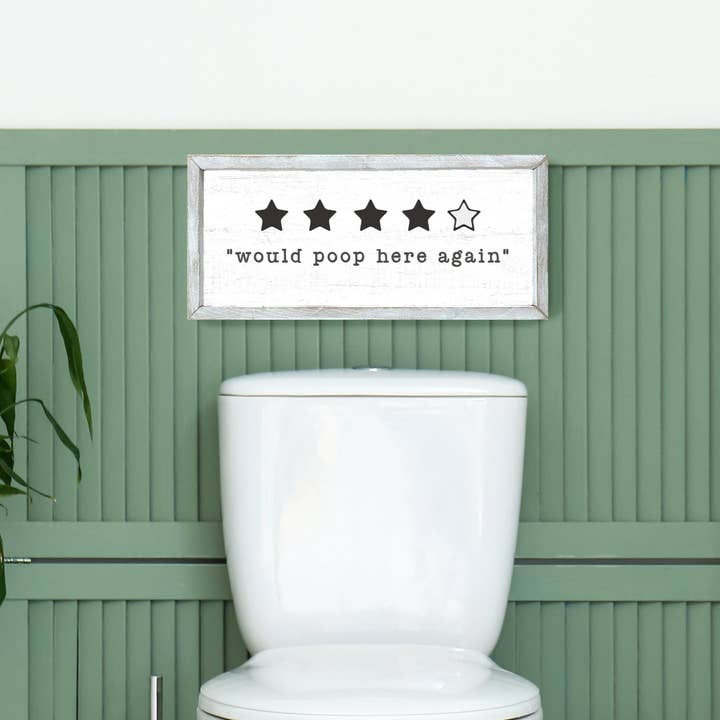 Would Poop Here Again Wood Bathroom Sign for wholesale by Mulberry Market Designs