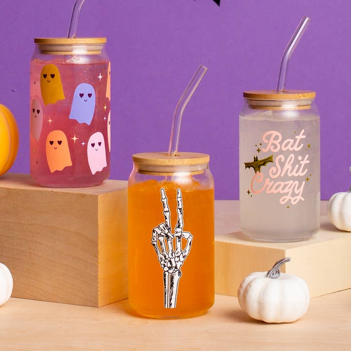 Halloween Can Glass w/Lid for wholesale by Talking Out of Turn
