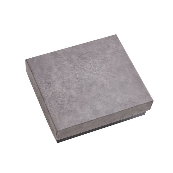 Creative Gifts International Inc. - Wholesale Flask - Grey Leatherette Flask & Stainless Steel Shot Glass Set1