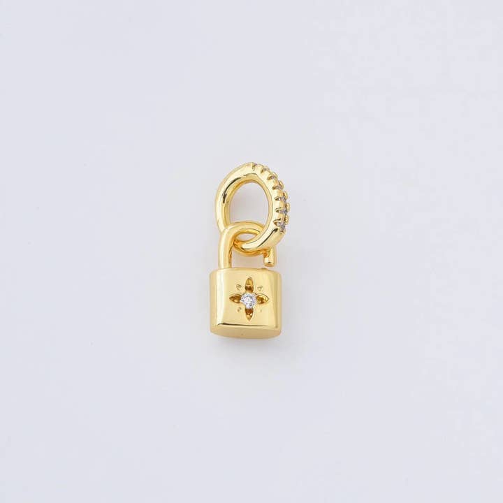 Beads Creation – Großhandel Individueller Charm/Anhänger – Vorhängeschloss-Anhänger Gold gefüllt CZ Zierliches Schloss-Anhänger CP1363