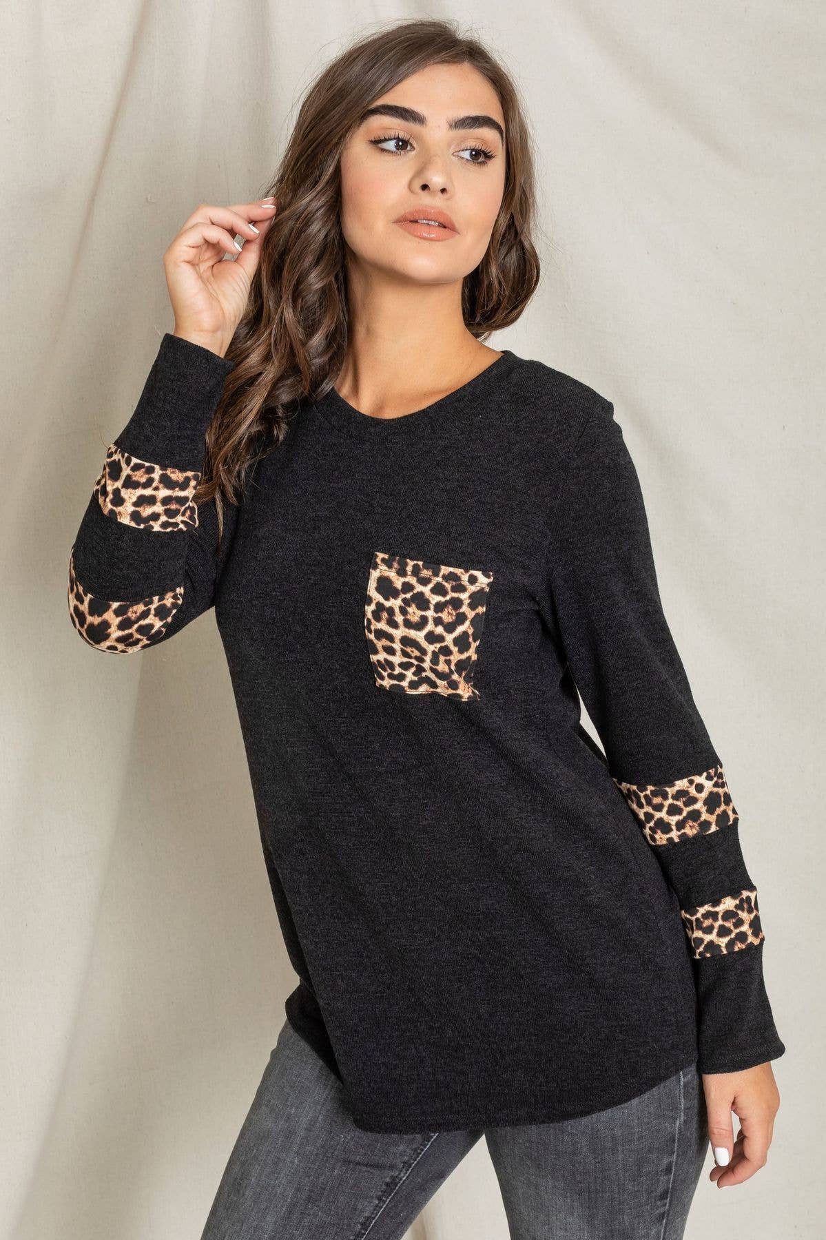 EG fashion – wholesale Tunika - Dam – Leopard bröstficka tunika4