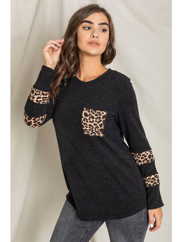EG fashion – wholesale Tunika - Dam – Leopard bröstficka tunika4