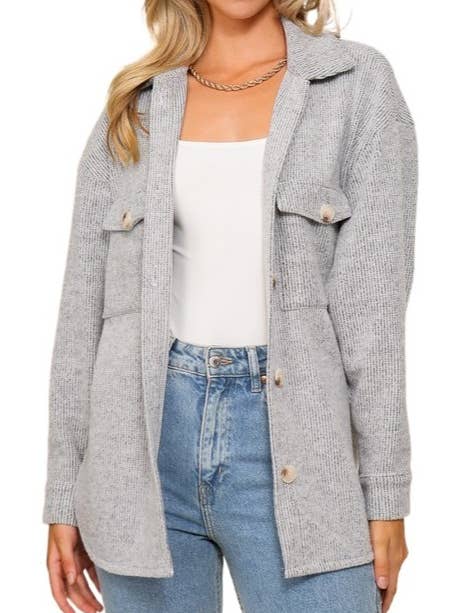 Shacket a nido d'ape spazzolato con bottoni a maniche lunghe per la vendita all'ingrosso da parte di Vanilla Monkey