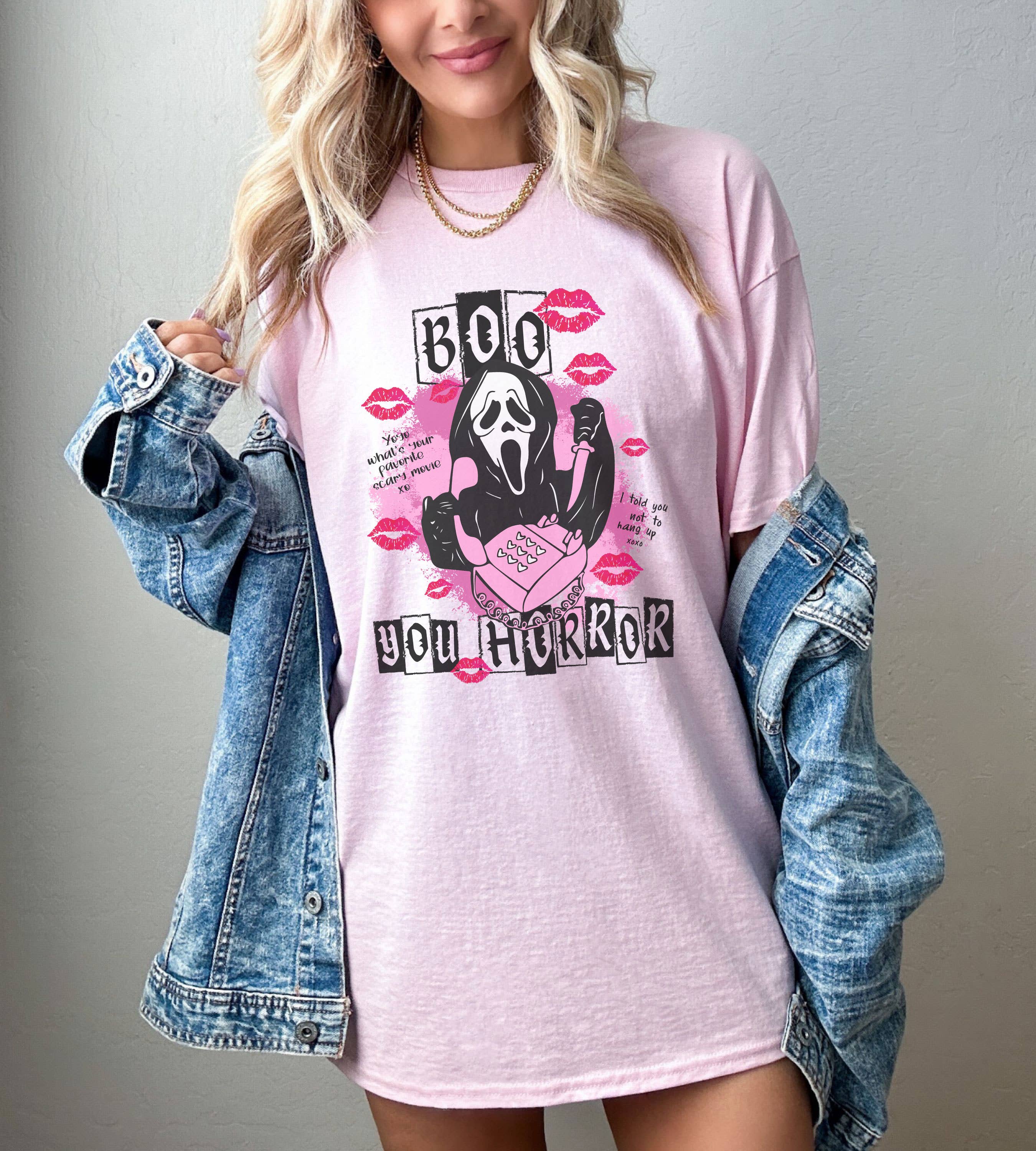 SONDO DESIGN LTD – Großhandel T-Shirt (Grafikdruck) – Damen – Boo You Horrorshirt, Scream Ghost Calling Shirt, Boo You3