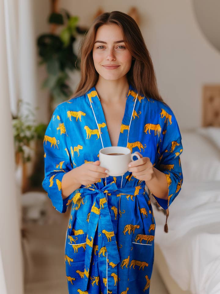 The Cocoon Boutique - Vente Peignoir – femme - Peignoir kimono en coton 100 %, jaune4