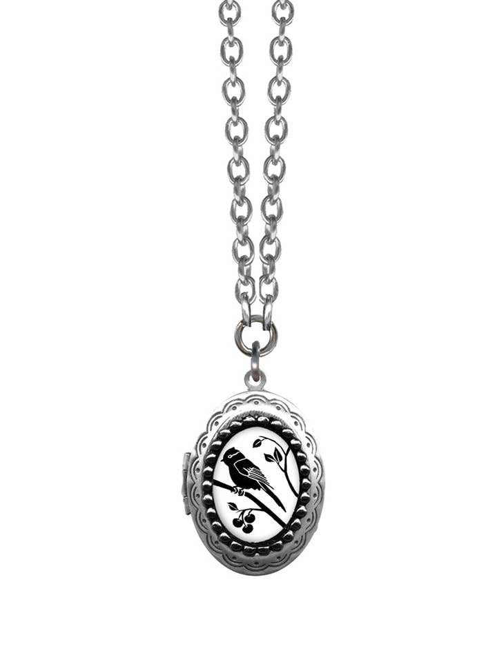 Small Berry Bird Oval Pop Art Locket Necklace for wholesale by Classic Hardware