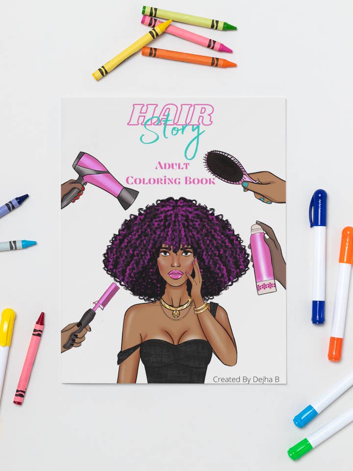 Hair Story Adult Coloring Book for wholesale by Dejha B Coloring LLC