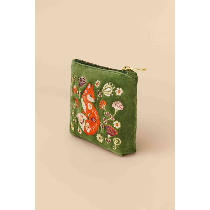 Powder Design inc - US - Wholesale Pouch - Women's - Velvet Embroidered Mini Pouch - Scandinavian Fox