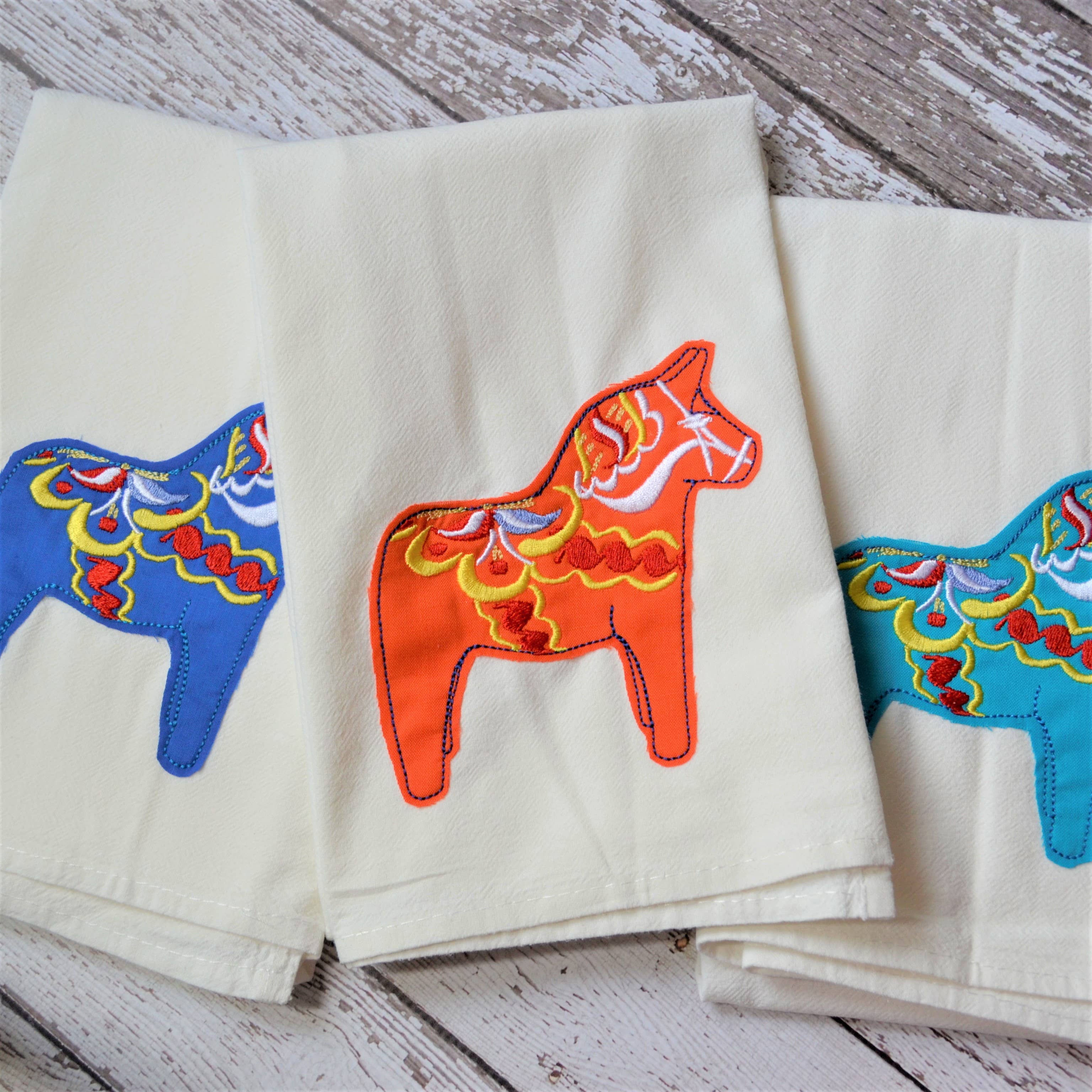 SewMuchMoreStore - Wholesale Tea Towel - Dala Horse Tea Towel, Embroidered Floursack Towel11