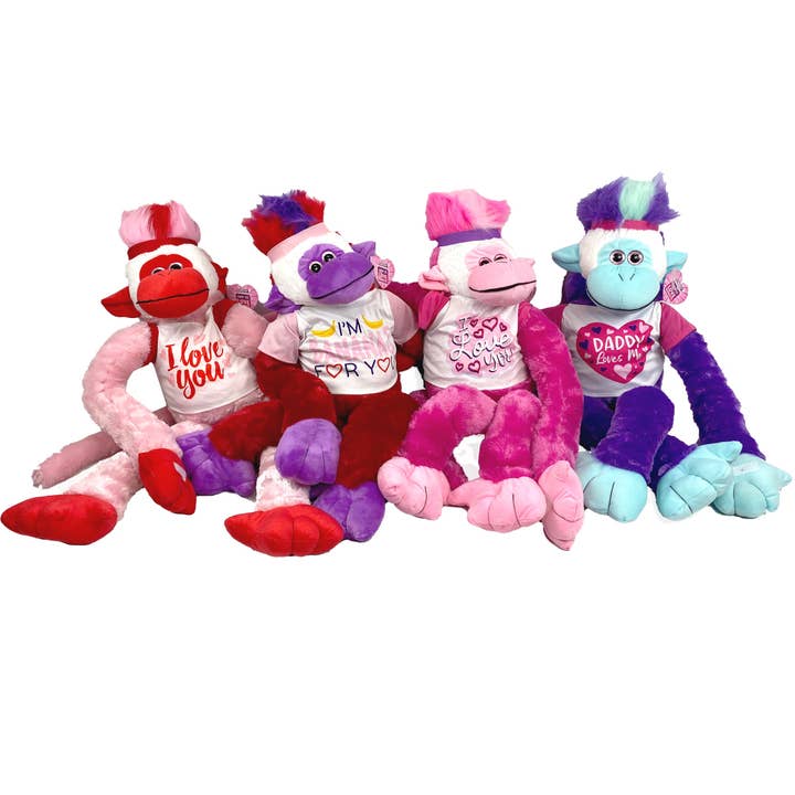 Novelty Brands - Wholesale Stuffed/Plush Toy - Kids & Baby - Valentine's Day Jumbo Plush Monkey - 4 Pack