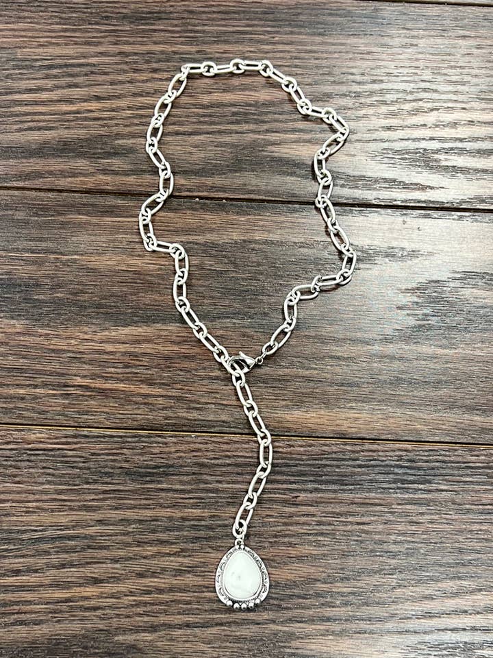 736413, Lariat White Turquoise Necklace for wholesale by ISAC Trading Inc