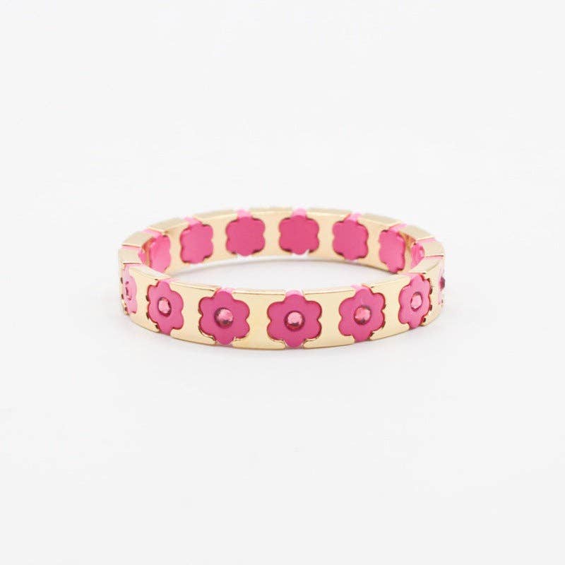 alberalkirk - Wholesale Cuff Bracelet - Floral Cuff Enamel Steel Crystal-Studded Elastic S5P14111