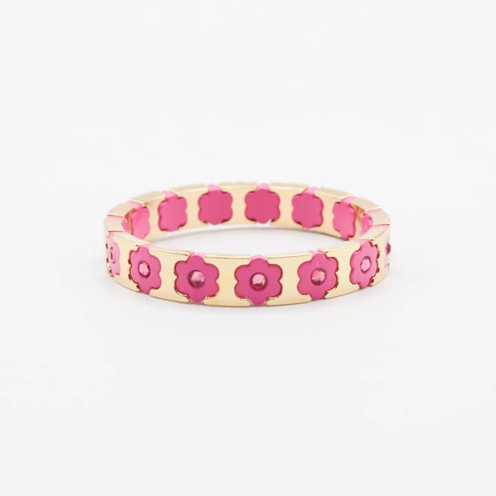 alberalkirk - Wholesale Cuff Bracelet - Floral Cuff Enamel Steel Crystal-Studded Elastic S5P14111