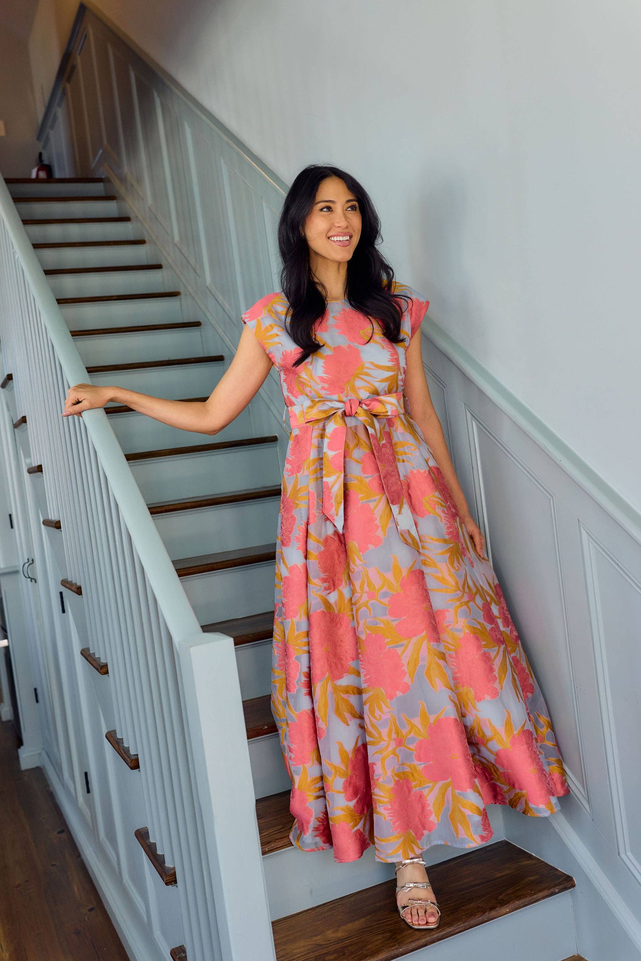 Abbey Glass - Wholesale Gown - Women's - Olivia Gown Hot Coral Pansy Vine Organza5