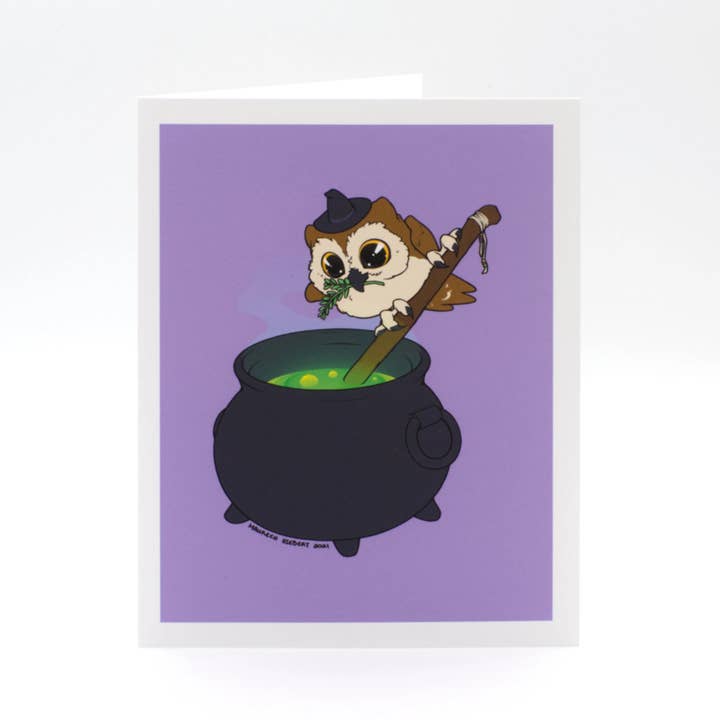 Hexen-Eule Grußkarte für den Großhandel von Maureen Creates