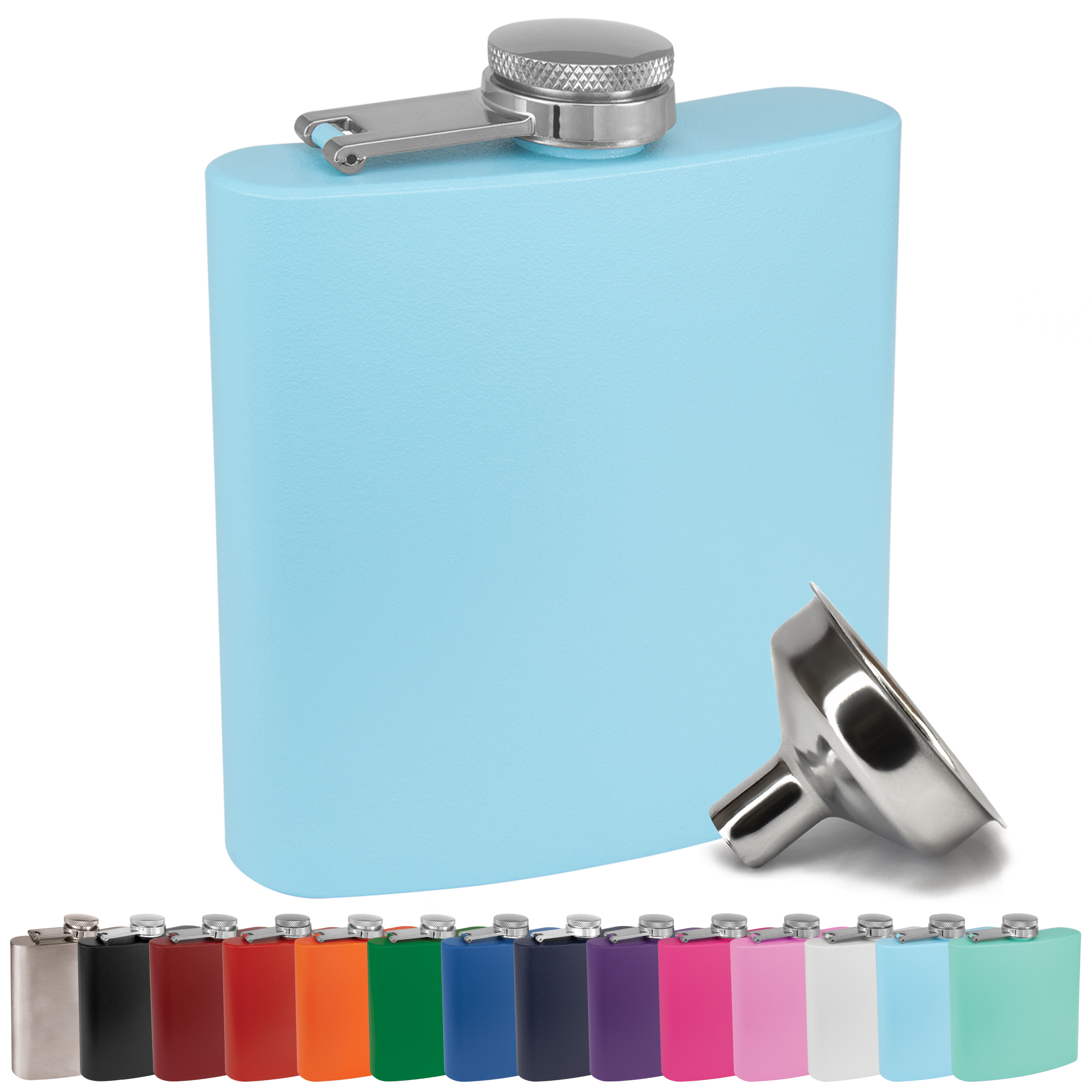 Clear Water Home Goods - Vente Flasque - Flacon à hanche en acier inoxydable de 6 oz avec entonnoir | Flacon revêtu de poudre24