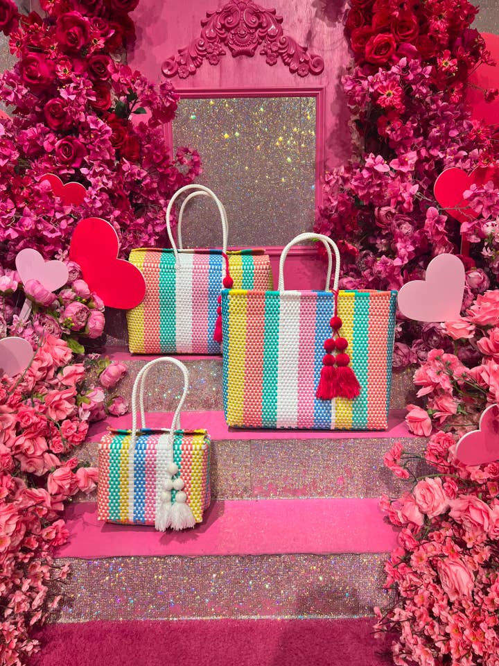 Pastel Handwoven recycled plastic beach Bags for wholesale by The Faria