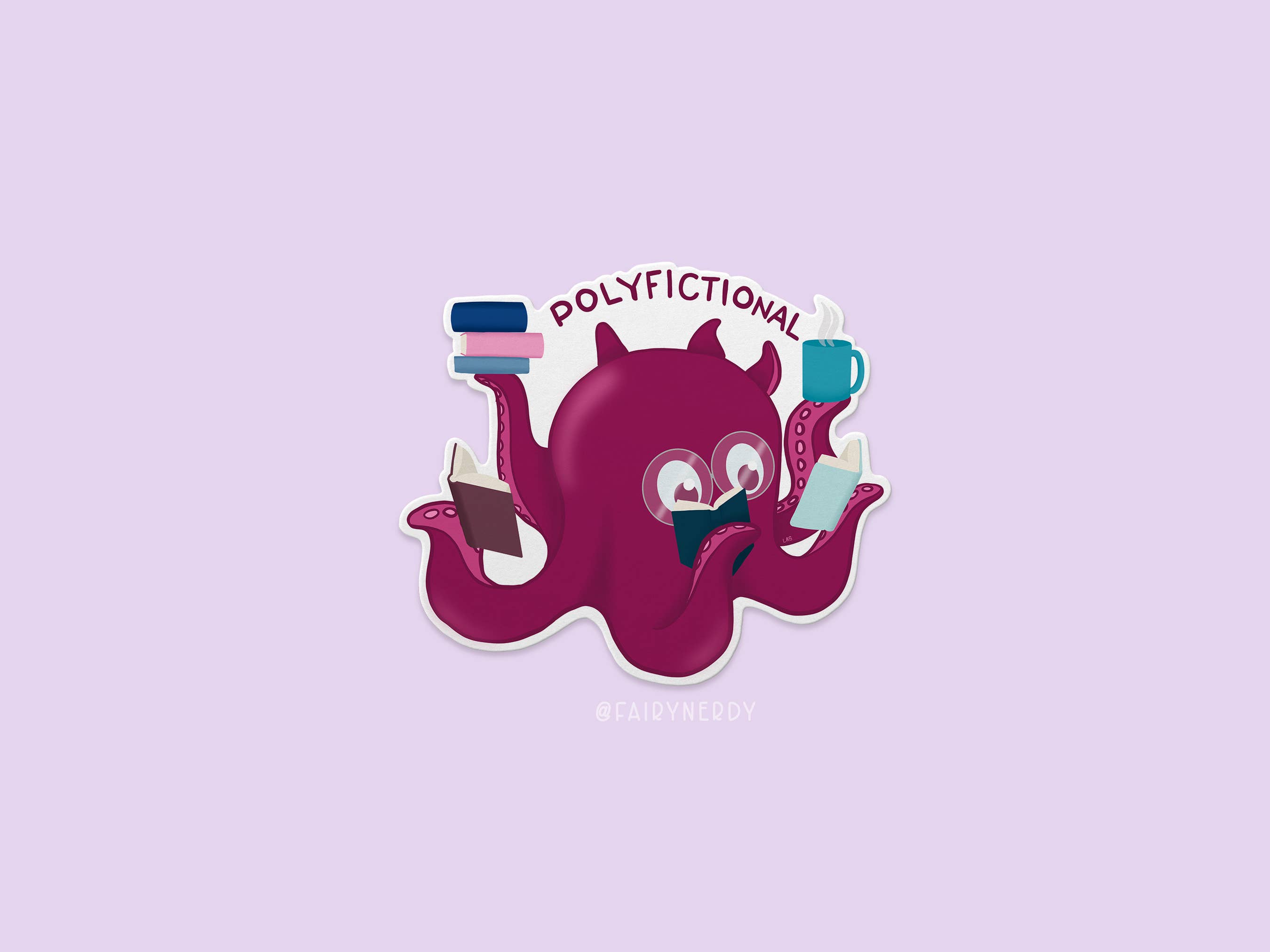 FairyNerdy - Wholesale Sticker - Funny Reading Octopus, Multiple Book Reader Vinyl Sticker2