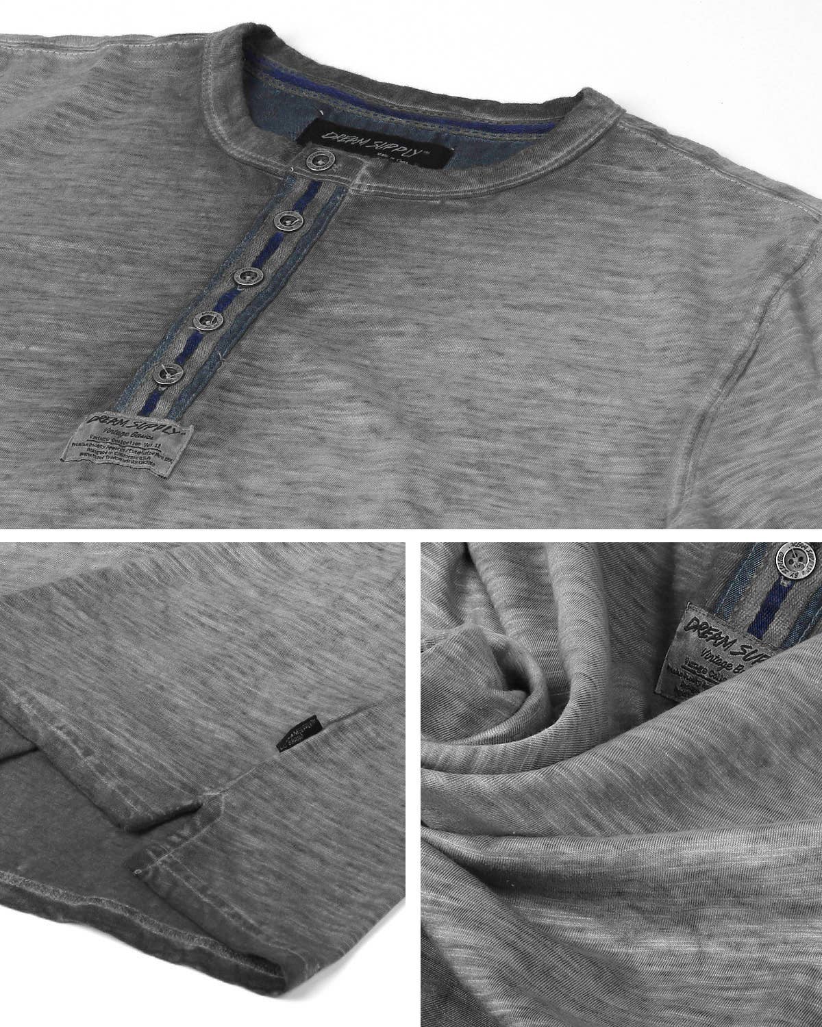 ZIMEGO - Wholesale T-Shirt - Men's - Men's Long Sleeve Crew Neck Vintage Henley T-Shirt - On Sale5