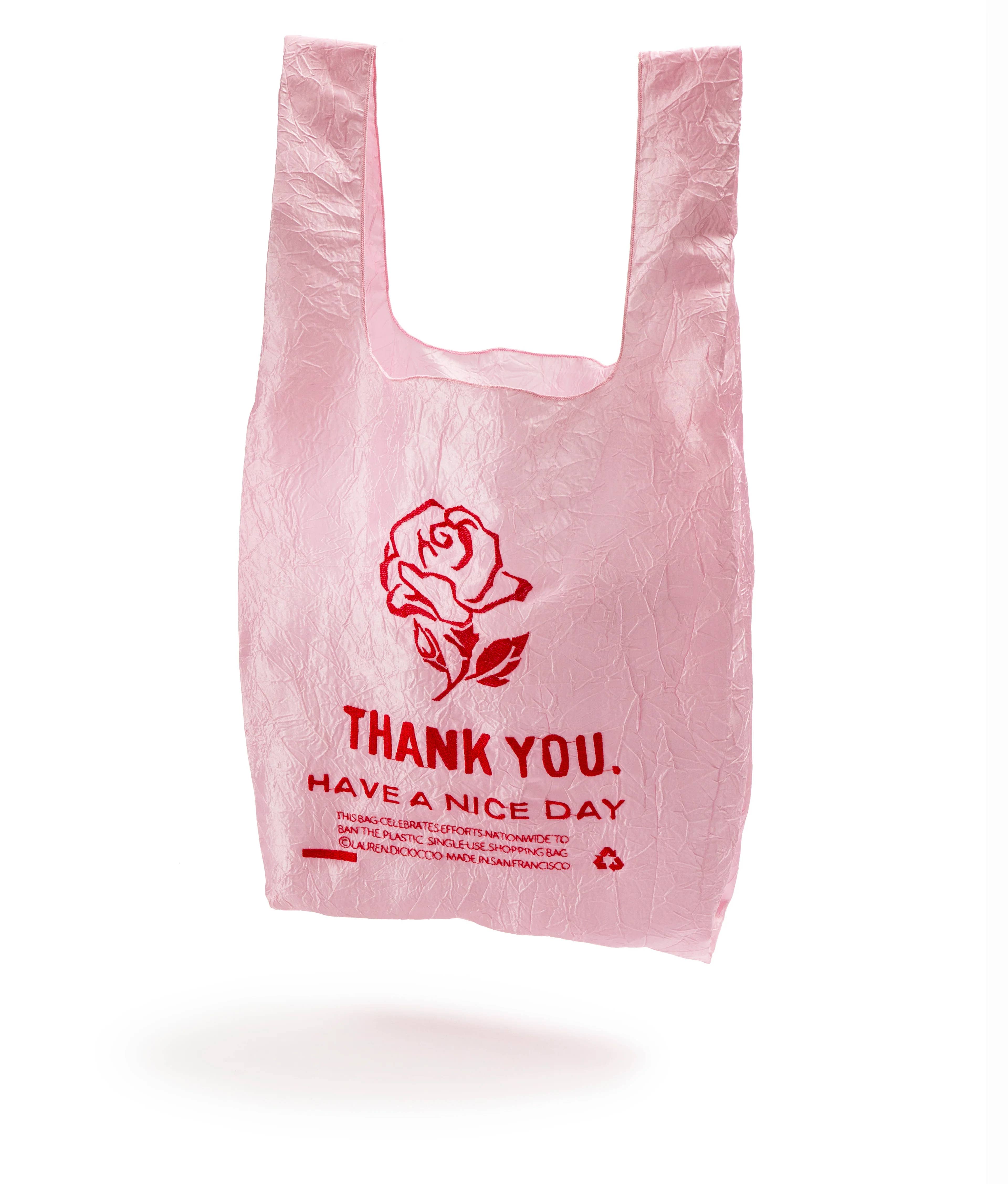 OPEN EDITIONS - Wholesale Grocery/Shopping Bag - Thank You Tote // Rose on Pink // Lauren DiCioccio