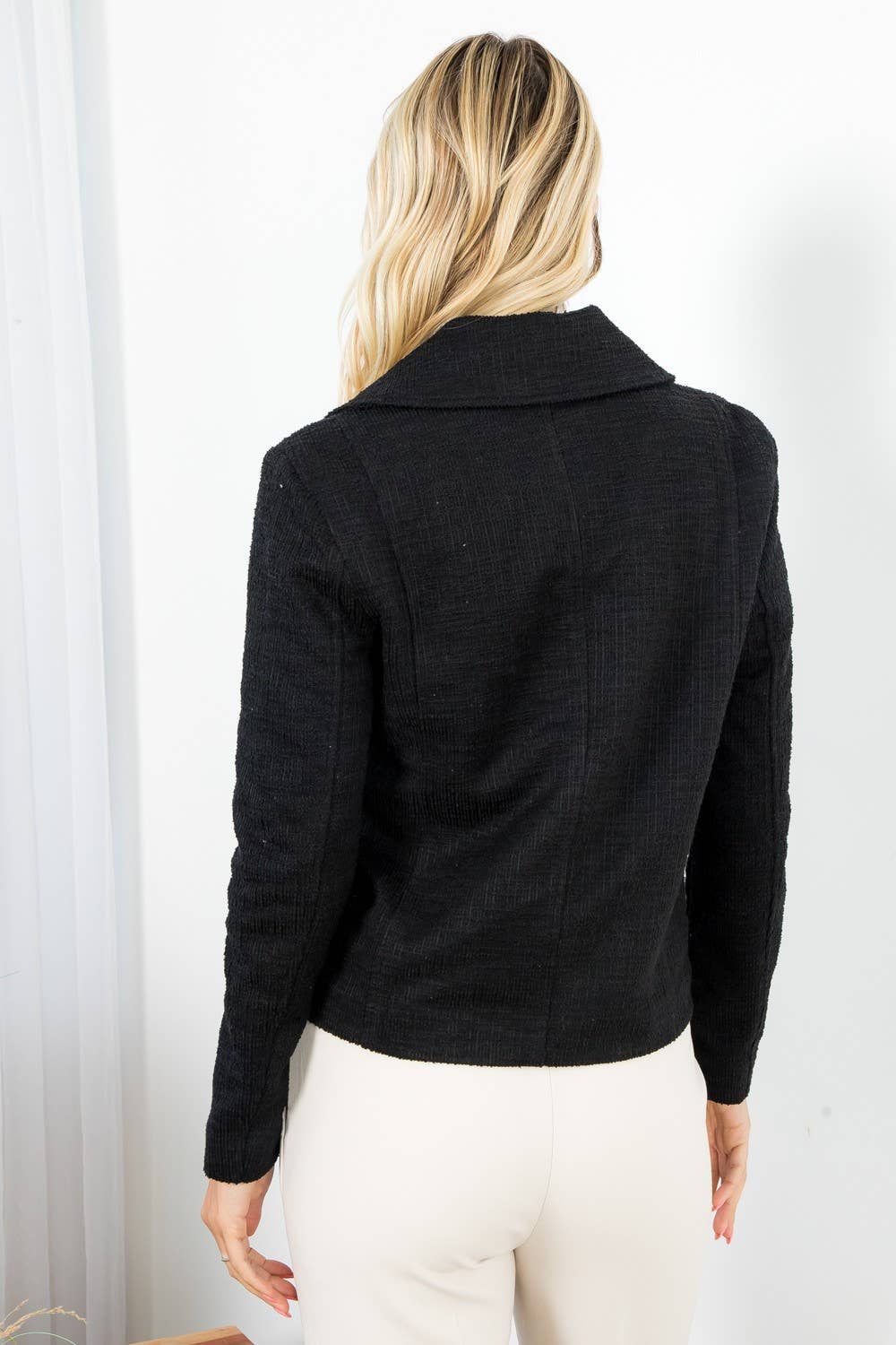 26 International - Wholesale Jacket - Women's - Solid Boucle Long Sleeve Moto Jacket2