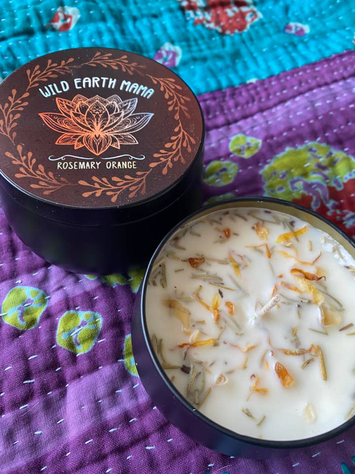 Rosemary Orange 8oz aromatherapy candle for wholesale by Wild Earth Mama