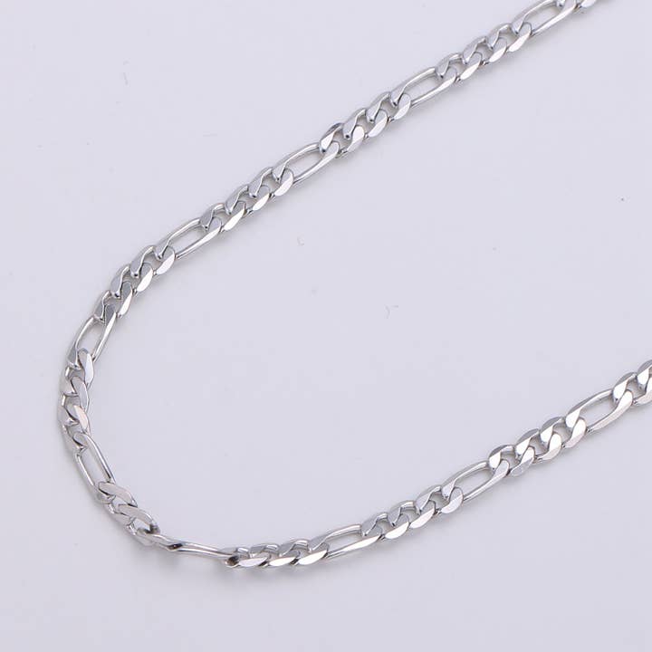 Aim Eternal - Wholesale Link & Chain Necklace - White Gold Filled Chain Necklace, 17.7", 17.8", 19.6" Figaro Chains, 3.2mm,3.3mm,4.5mm Figaro Necklace w/Lobster Clasps | CN-946, CN-947, CN-948