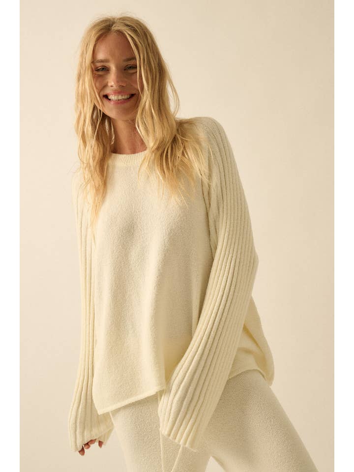 Promesa USA - Wholesale Knit Sweater - Women's - Textured Knit Ribbed-Sleeve Rolled-Edge Sweater6