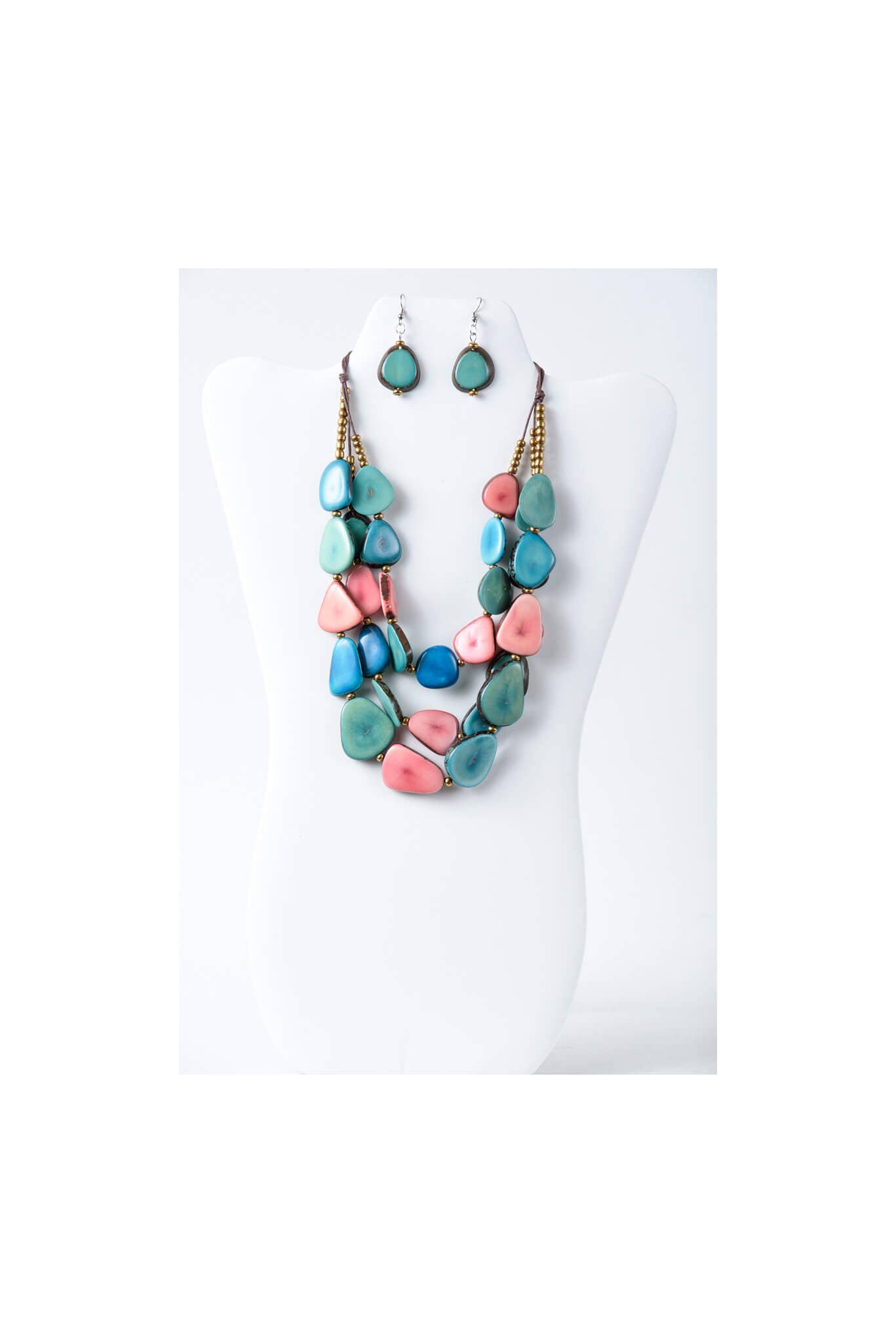 TaguArtsy - Wholesale Jewelry Set - Zaley Three Stranded Organic Tagua Necklace and Earrings27