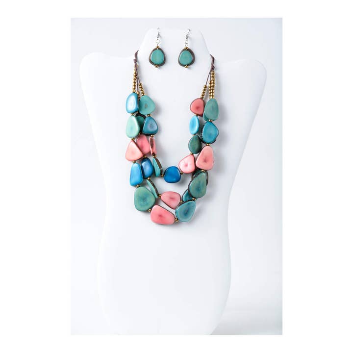 TaguArtsy - Wholesale Jewelry Set - Zaley Three Stranded Organic Tagua Necklace and Earrings27