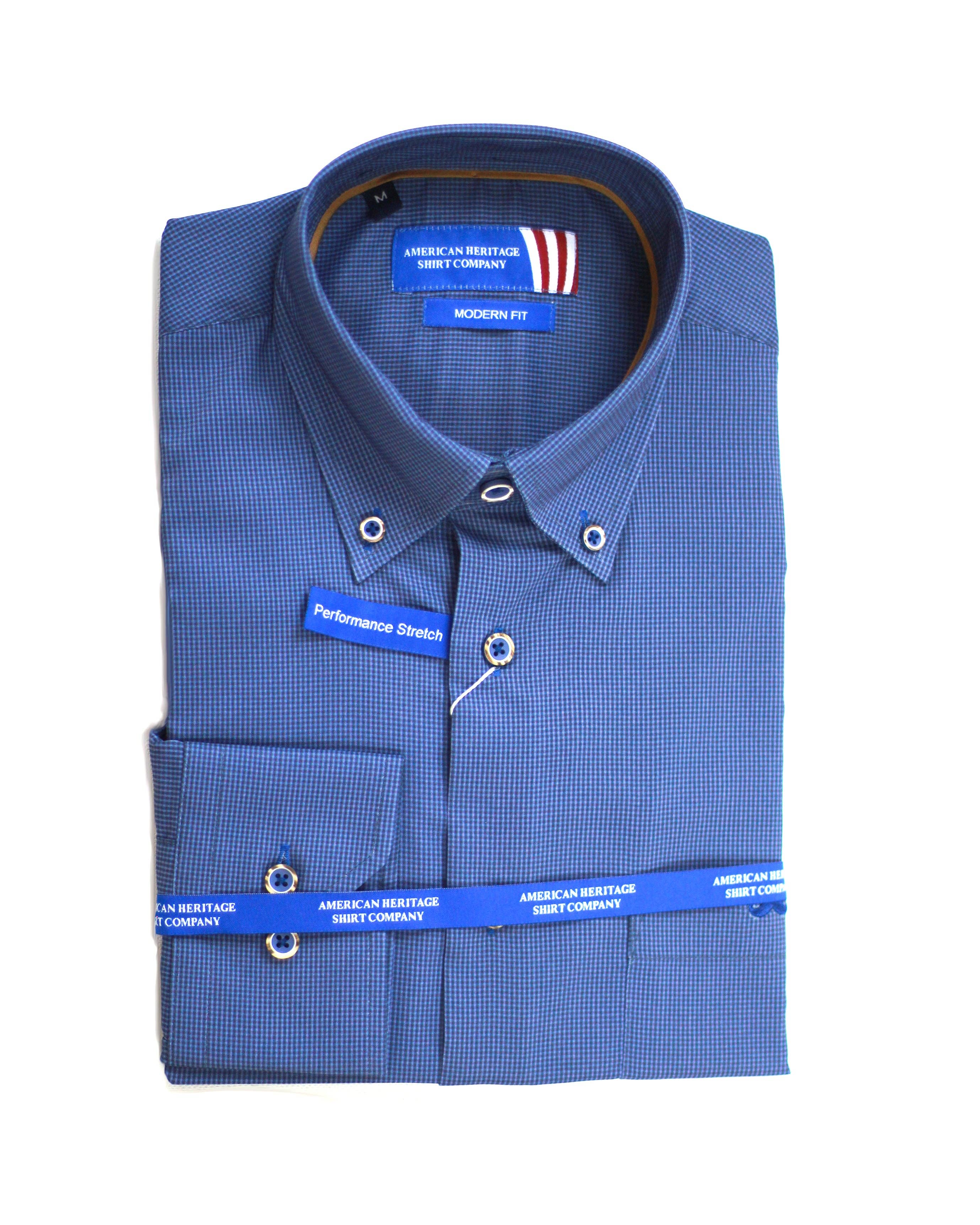 American Heritage - Vente Chemise à col boutonné – homme - Petit carreaux bleu marine et bleu (grands et grands)1