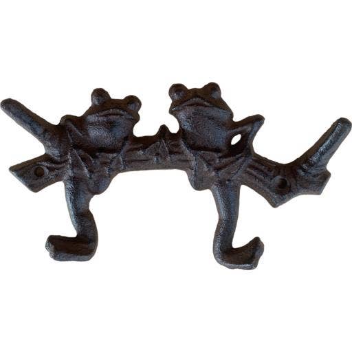 International Gifts Ltd. - Wholesale Wall Hook - Western Flare Cast Iron Rustic Metallic Brown Two Frogs-8650