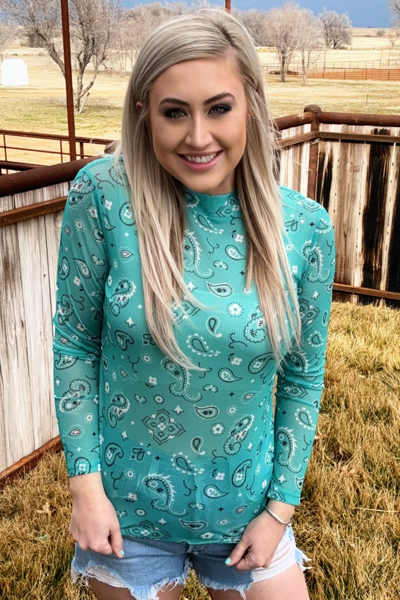 Sterling Kreek - Wholesale Blouse - Women's - Bandana Babe Mesh Top Turquoise5