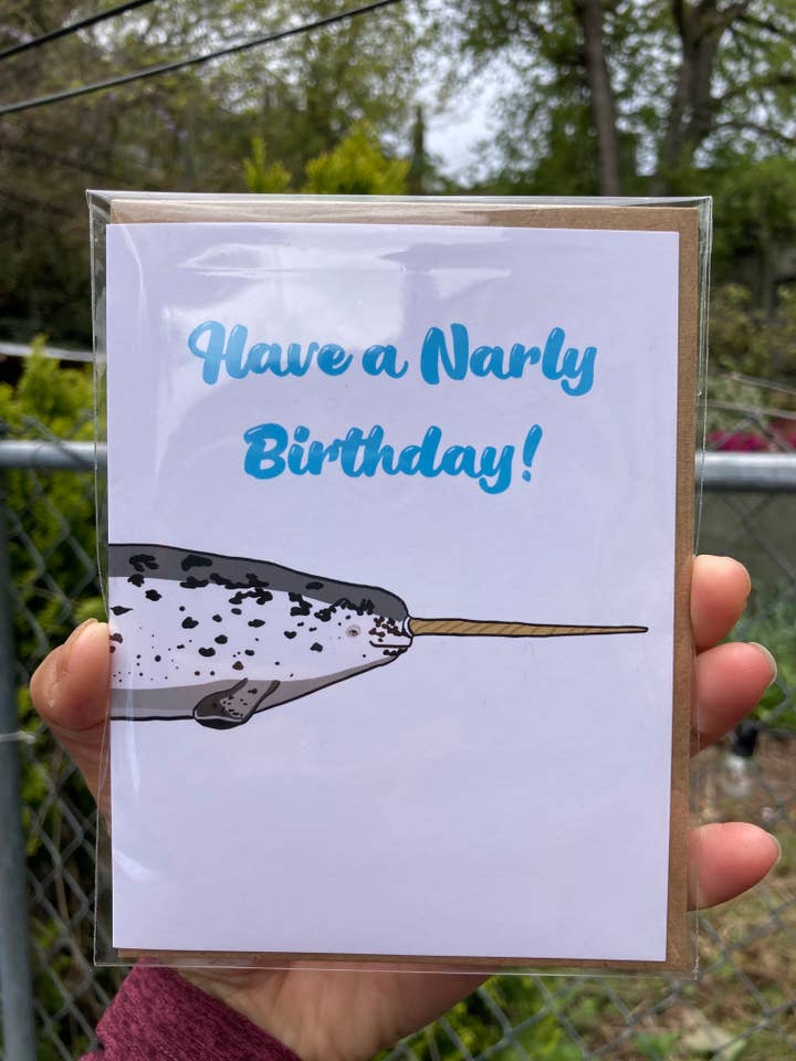 Narwhal Birthday Card - Have a Narly Birthday! for wholesale by Jenn L Design