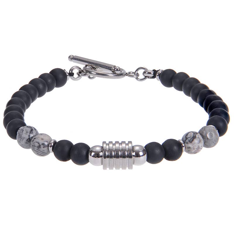 Gemscape UK – wholesale Jewellery – Men's – Men’s Matte Black Beaded Bracelet Stainless Steel Accent1