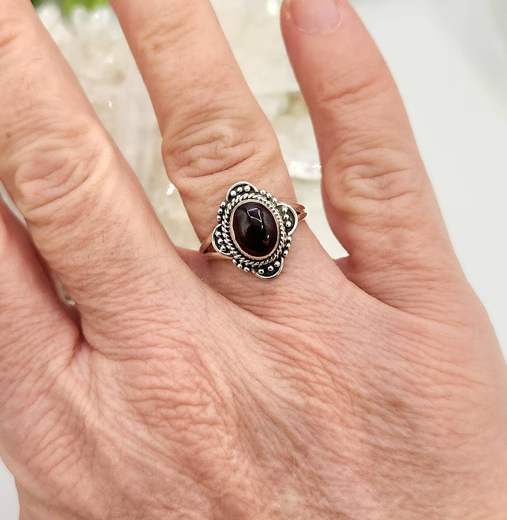 Meraki Gemstones – Engroshandel Solitairering – Granat Halvædelsten Sterlingsølv (925)--Ring5