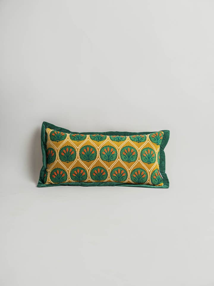 Mustard Embroidered & Tufted Cushion with filler for wholesale by Atolia Designs
