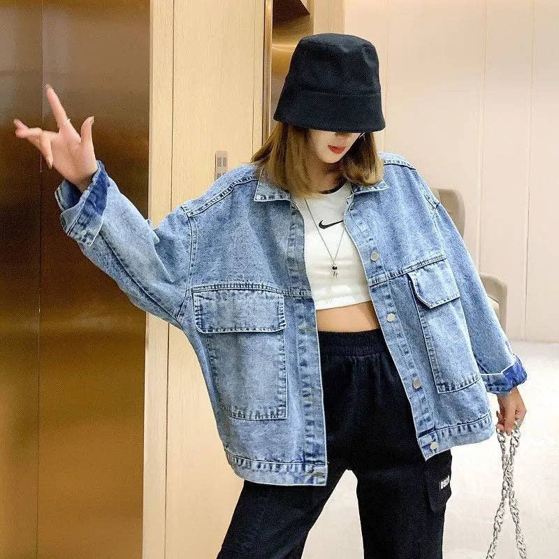 MB Fashion Wholesale - Wholesale Denim Jacket - Women's - MB FASHION Oversized Denim Jacket with Cartoon Graphic 2891LY3